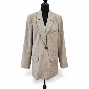 Co. Women's Wool Striped Blazer Size XL Italian Fabric Taupe Gray Quiet Luxury